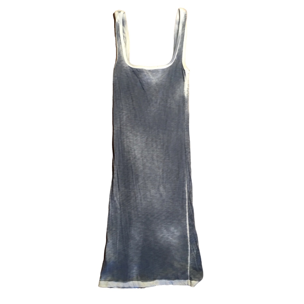 Om Girl Distressed Tank Top Mini Dress in Burnout White and Blue